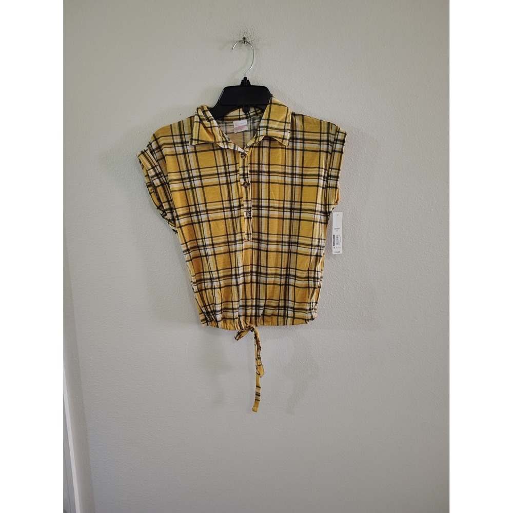 No Boundaries Women Yellow Plaid Sleeveless Button Down Cropped Top XS 1 NWT